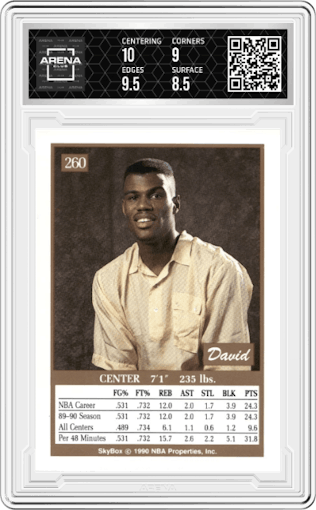 David Robinson from the 1990-91 SkyBox  set graded by Arena Club and given an overall grade of 9.