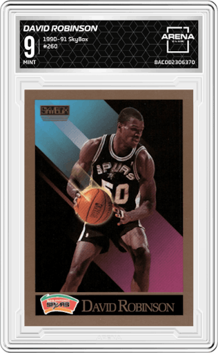 David Robinson from the 1990-91 SkyBox  set graded by Arena Club and given an overall grade of 9.