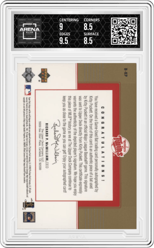 Kirby Puckett from the 2002 Upper Deck Diamond Connection set graded by Arena Club and given an overall grade of 9.