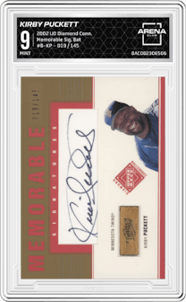 Kirby Puckett from the 2002 Upper Deck Diamond Connection set graded by Arena Club and given an overall grade of 9.