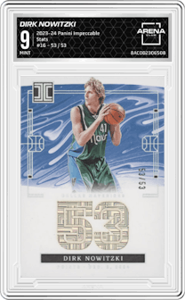 Dirk Nowitzki from the 2023-24 Panini Impeccable set graded by Arena Club and given an overall grade of 9.