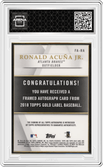 Ronald Acuna Jr. from the 2018 Topps Gold Label set graded by Arena Club.