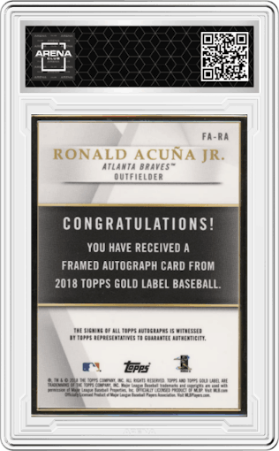 Ronald Acuna Jr. from the 2018 Topps Gold Label set graded by Arena Club.