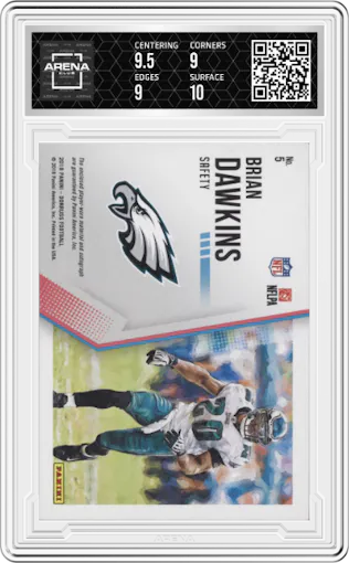 Brian Dawkins from the 2018 Panini Donruss set graded by Arena Club and given an overall grade of 9.5.