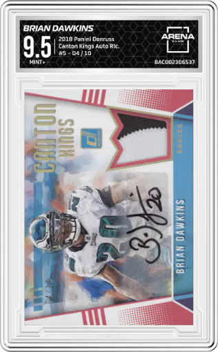 Brian Dawkins from the 2018 Panini Donruss set graded by Arena Club and given an overall grade of 9.5.