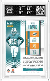 Xavien Howard from the 2016 Panini Contenders set featuring a Cracked Ice parallel graded by Arena Club and given an overall grade of 9.