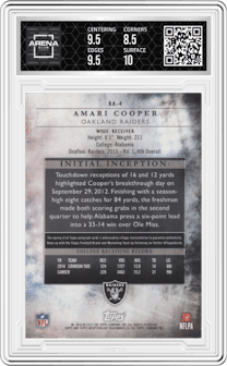 Amari Cooper from the 2015 Topps Inception set featuring a Orange  parallel graded by Arena Club and given an overall grade of 9.