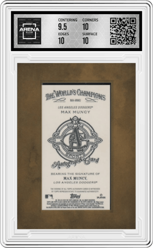 Max Muncy from the 2024 Topps Allen & Ginter set graded by Arena Club and given an overall grade of 10.