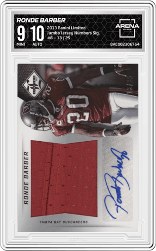 Ronde Barber  from the 2013 Panini Limited set graded by Arena Club and given an overall grade of 9.