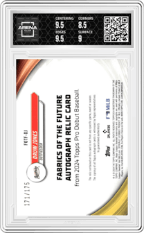 Druw Jones from the 2024 Topps Pro Debut set graded by Arena Club and given an overall grade of 9.