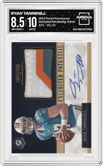 Ryan Tannehill from the 2012 Panini Prominence set featuring a Prime parallel graded by Arena Club and given an overall grade of 8.5.