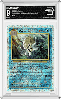 Omastar from the 2002 Pokemon  set graded by Arena Club and given an overall grade of 9.