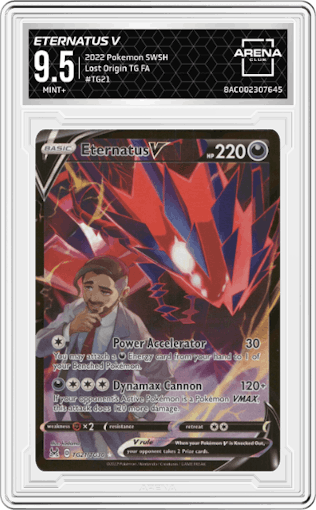 Eternatus V from the 2022 Pokemon SWSH set graded by Arena Club and given an overall grade of 9.5.