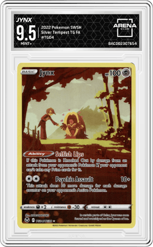 Jynx from the 2022 Pokemon SWSH set graded by Arena Club and given an overall grade of 9.5.