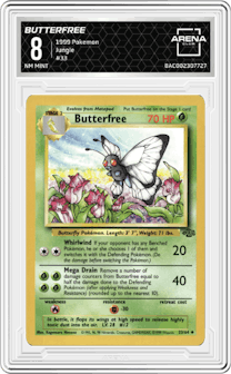 Butterfree from the 1999 Pokemon set graded by Arena Club and given an overall grade of 8.