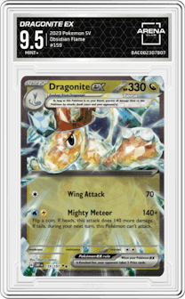 Dragonite EX from the 2023 Pokemon SV set graded by Arena Club and given an overall grade of 9.5.