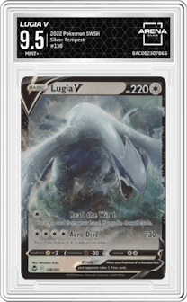 Lugia V from the 2022 Pokemon SWSH set graded by Arena Club and given an overall grade of 9.5.