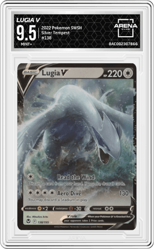 Lugia V from the 2022 Pokemon SWSH set graded by Arena Club and given an overall grade of 9.5.