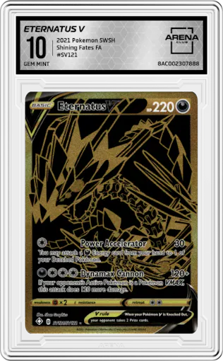 Eternatus V from the 2021 Pokemon SWSH set graded by Arena Club and given an overall grade of 10.