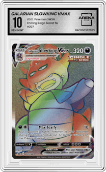 Galarian Slowking VMAX from the 2021 Pokemon SWSH set graded by Arena Club and given an overall grade of 10.