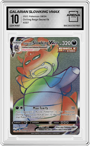 Galarian Slowking VMAX from the 2021 Pokemon SWSH set graded by Arena Club and given an overall grade of 10.