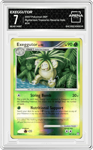 Exeggutor from the 2007 Pokemon D&P set graded by Arena Club and given an overall grade of 7.