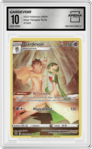 Gardevoir from the 2022 Pokemon SWSH set graded by Arena Club and given an overall grade of 10.
