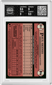 Paul Skenes from the 2024 Topps Chrome Update set graded by Arena Club and given an overall grade of 9.5.