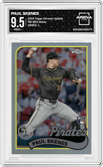 Paul Skenes from the 2024 Topps Chrome Update set graded by Arena Club and given an overall grade of 9.5.