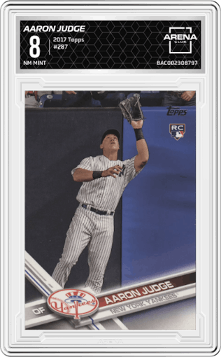Aaron Judge from the 2017 Topps Series 1 set graded by Arena Club and given an overall grade of 8.