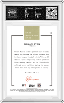 Nolan Ryan from the 2020 Topps Game Within the Game  set graded by Arena Club and given an overall grade of 9.5.