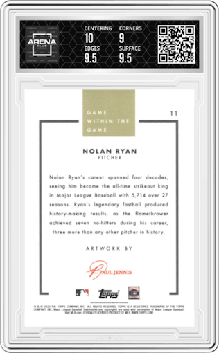 Nolan Ryan from the 2020 Topps Game Within the Game  set graded by Arena Club and given an overall grade of 9.5.