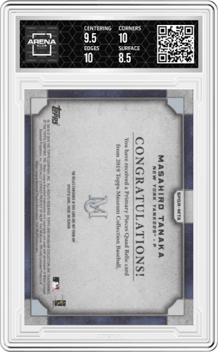 Masahiro Tanaka from the 2019 Topps Museum Collection set graded by Arena Club and given an overall grade of 9.