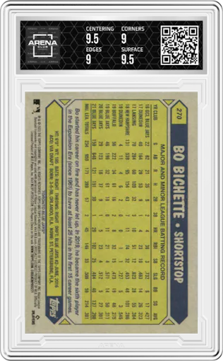 Bo Bichette from the 2022 Topps Archives set graded by Arena Club and given an overall grade of 9.5.