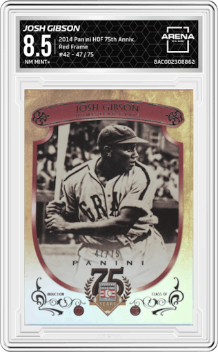 Josh Gibson from the 2014 Panini Hall of Fame 75th Year Anniversary set graded by Arena Club and given an overall grade of 8.5.