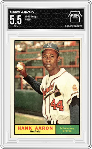 Hank Aaron from the 1961 Topps set graded by Arena Club and given an overall grade of 5.5.