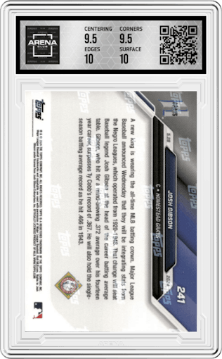 Josh Gibson from the 2024 Topps Now set graded by Arena Club and given an overall grade of 10.