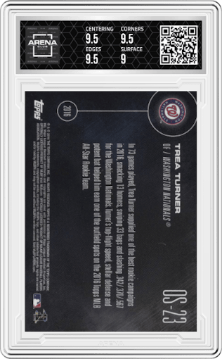 Trea Turner from the 2016 Topps Now set graded by Arena Club and given an overall grade of 9.5.