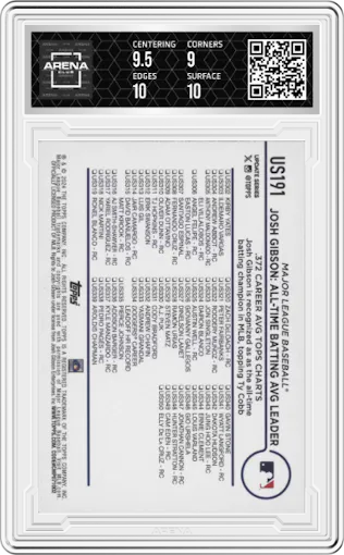 Josh Gibson from the 2024 Topps Update set graded by Arena Club and given an overall grade of 9.5.