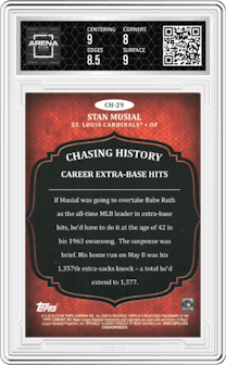 Stan Musial from the 2013 Topps set graded by Arena Club and given an overall grade of 8.5.