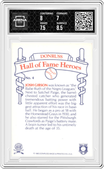 Josh Gibson from the 1983 Donruss Hall Of Fame Heroes set graded by Arena Club and given an overall grade of 7.5.
