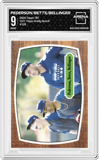 Joc Pederson/Mookie Betts/Cody Bellinger from the 2020 Topps Throwback Thursday  set graded by Arena Club and given an overall grade of 9.