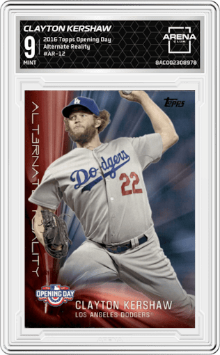 Clayton Kershaw from the 2016 Topps Opening Day   set graded by Arena Club and given an overall grade of 9.