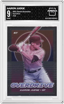 Aaron Judge from the 2021 Panini Chronicles set graded by Arena Club and given an overall grade of 9.