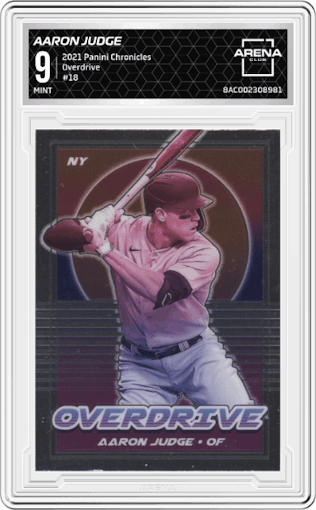 Aaron Judge from the 2021 Panini Chronicles set graded by Arena Club and given an overall grade of 9.