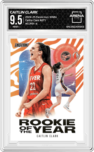 Caitlin Clark from the 2024-25 Panini Instant WNBA set graded by Arena Club and given an overall grade of 9.5.