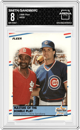 Ozzie Smith/Ryne Sandberg from the 1988 Fleer set graded by Arena Club and given an overall grade of 8.