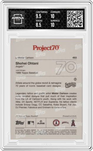 Shohei Ohtani from the 2021-22 Topps Project70 set graded by Arena Club and given an overall grade of 9.