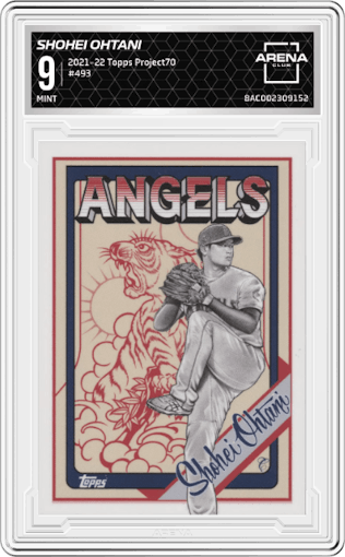 Shohei Ohtani from the 2021-22 Topps Project70 set graded by Arena Club and given an overall grade of 9.