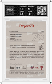 Bryce Harper from the 2021-22 Topps Project70 set graded by Arena Club and given an overall grade of 9.5.